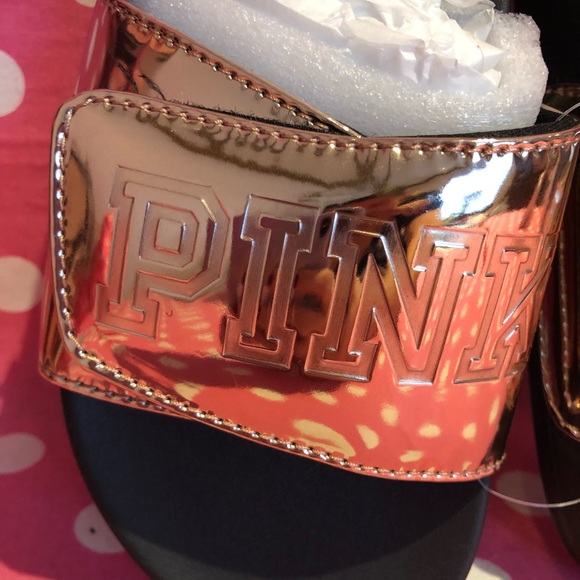 NWT VS PINK rose gold metallic Slides - Picture 3 of 6